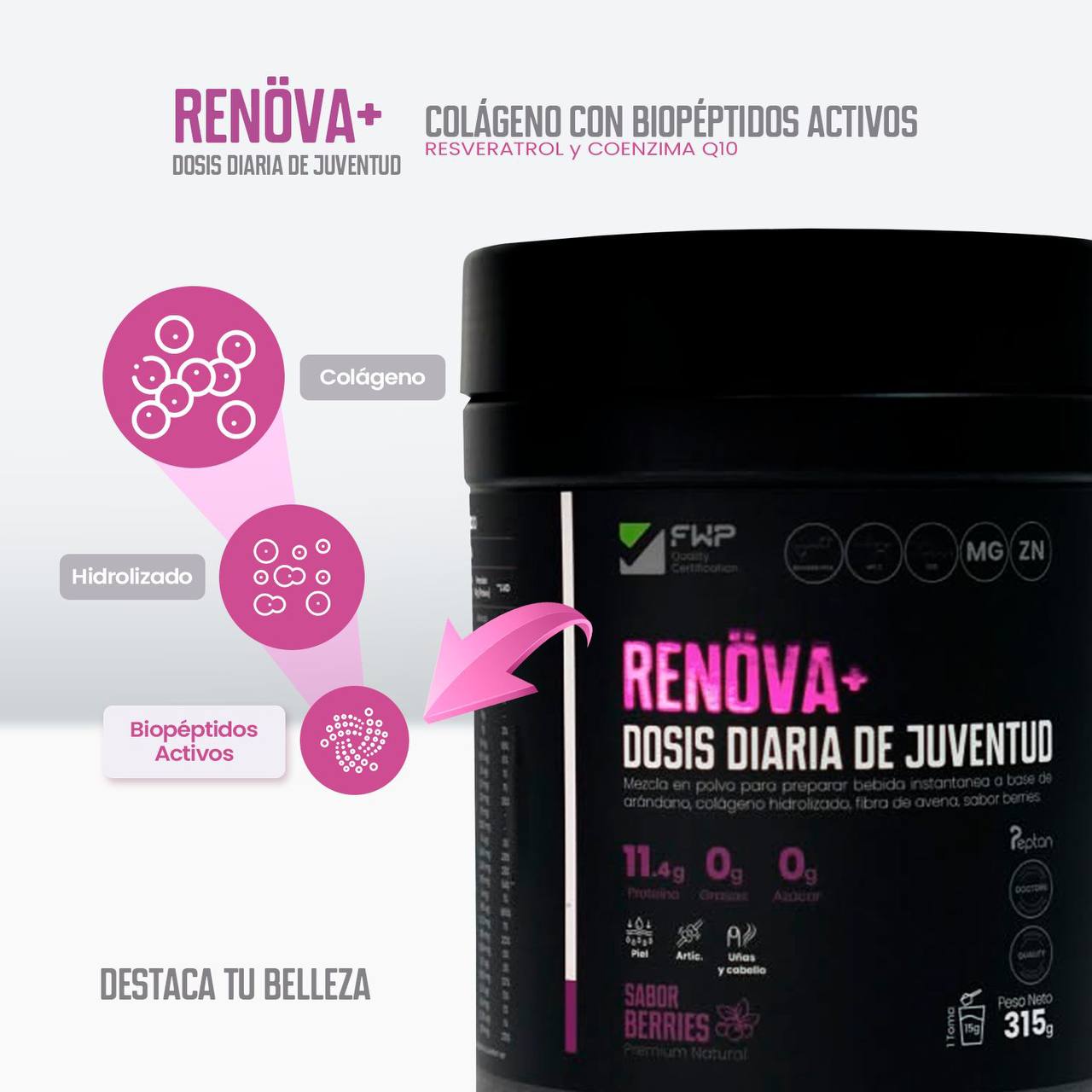 RENOVA+ Colágeno con Resveratrol y Biopéptidos activos‼️